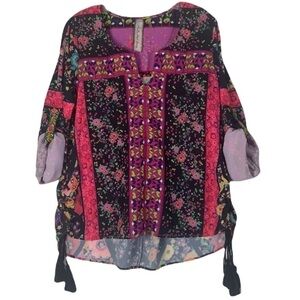 - Aratta Silent Journey Pink Black Purple Floral Bright Festival Top Blouse
